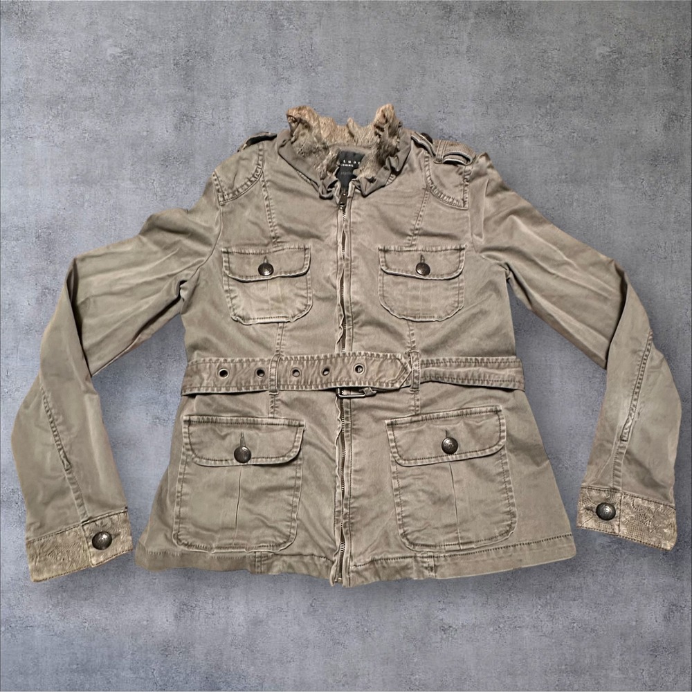 Sanctuary Clothing Utility Jacket Belted Khaki Green Cargo Pockets Size S